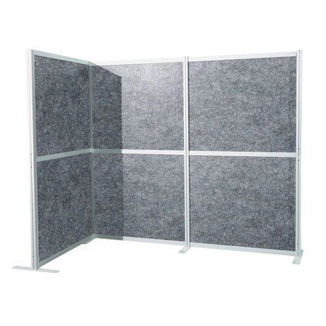 Grijze Scheidingswand Flexmiut Modul L met viltachtige oppervlakte en zilverkleurig aluminium frame van hjh OFFICE