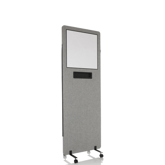 Lichtgrijze Scheidingswand FLEXMIUT WB met geïntegreerd whiteboard, opbergvak en wieltjes van hjh OFFICE