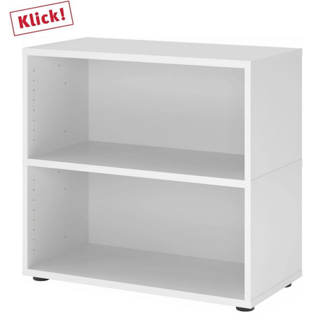 Witte FlexWall stelling met twee open planken en zwarte poten van hjh OFFICE PRO