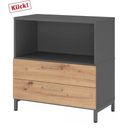 Dressoir FlexWall in grafiet en essen eiken met open vak en twee laden van hjh OFFICE PRO