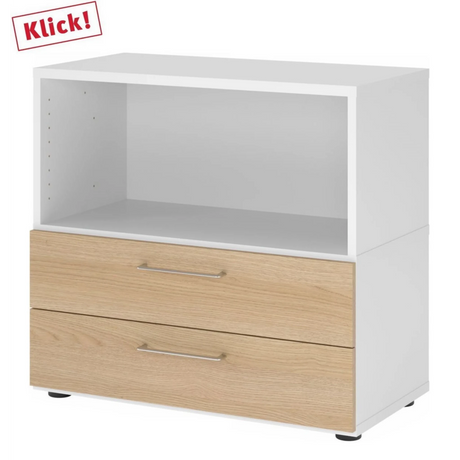 Onderkast FlexWall in wit en eiken met twee laden en een open vak van hjh OFFICE PRO