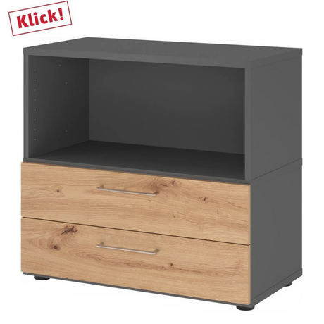 Sideboard FlexWall in grafiet en essen eiken met een open vak en twee laden van hjh OFFICE PRO