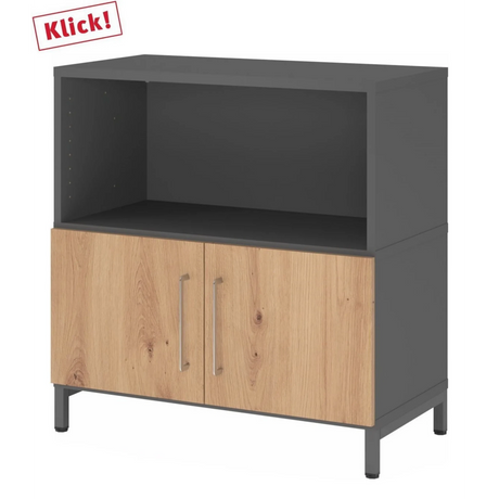 Sideboard FlexWall in grafiet en essen eiken met open vak en twee deuren van hjh OFFICE PRO