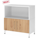 Dressoir FlexWall met wit korpus, twee deuren in esseneiken en wit onderstel van hjh OFFICE PRO