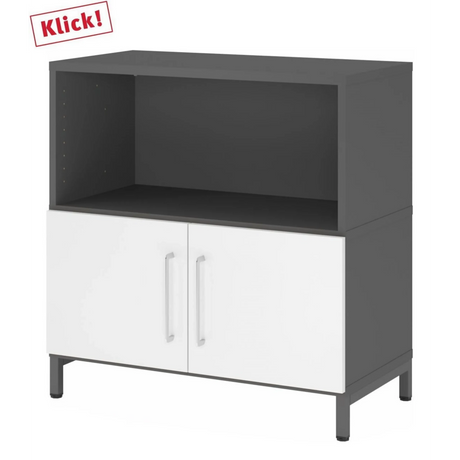Sideboard FlexWall in grafiet en wit met twee deuren en een open vak van hjh OFFICE PRO