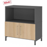 Sideboard FlexWall in grafiet en eiken met open vak en twee deuren op een sokkel van hjh OFFICE PRO