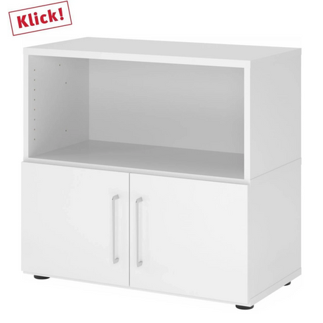 Wit sideboard FlexWall met open vak en twee deuren op poten van hjh OFFICE PRO