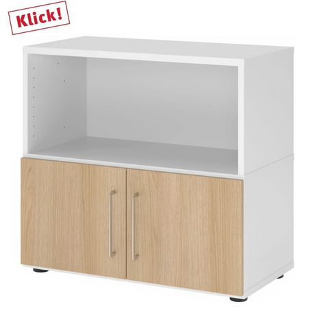 Lowboard FlexWall in wit en eiken met open vak en twee deuren van hjh OFFICE PRO