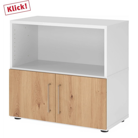 Sideboard FlexWall in wit en knoestig eiken met open vak en twee deuren van hjh OFFICE PRO