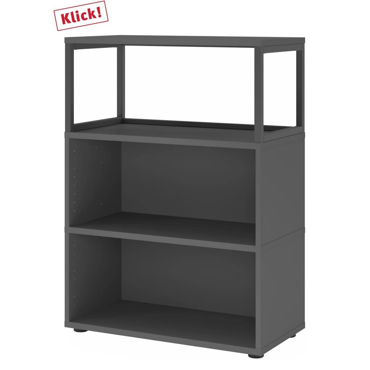 Kastcombinatie FlexWall in grafiet met twee korpussen, een frame-opzetstuk en verstelbare poten van hjh OFFICE PRO