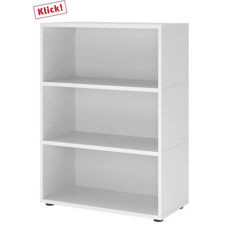Witte kast FlexWall met drie open planken en zwarte pootjes van hjh OFFICE PRO