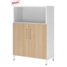Sideboard FlexWall met wit korpus, twee eikenkleurige deuren en een open vak van hjh OFFICE PRO