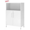 Witte archiefkast FlexWall met open vak, twee deuren en een sokkelonderstel van hjh OFFICE PRO