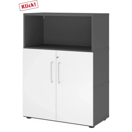 Archiefkast FlexWall in grafiet en wit met twee deuren en een open vak van hjh OFFICE PRO