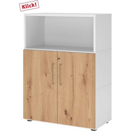Archiefkast FlexWall in wit en eikenlook met open vak en twee deuren van hjh OFFICE PRO