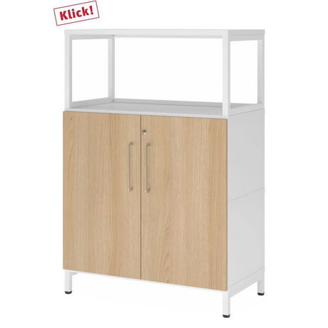 Kast FlexWall met fronten in eikenlook, wit frame en plintframe van hjh OFFICE PRO
