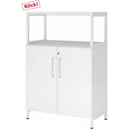 Witte archiefkast FlexWall met twee deuren, opzetstuk en sokkel van hjh OFFICE PRO