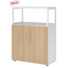 Onderkast FlexWall in wit en eiken met twee deuren en een witte opzetlijst van hjh OFFICE PRO