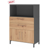 Dressoir FlexWall in grafiet en knoestig eiken met twee laden, kastdeuren en een open vak van hjh OFFICE PRO