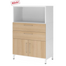 Sideboard FlexWall in wit en eiken met twee laden, een vak en een kast van hjh OFFICE PRO