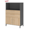 Archiefkast FlexWall in grafiet en eiken met twee laden, kastdeuren en open vak van hjh OFFICE PRO