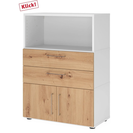 Modern FlexWall dressoir in wit en essenrobuust met twee laden en een vak van hjh OFFICE PRO