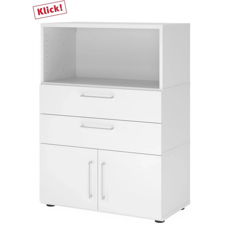 Witte archiefkast FlexWall met open vak, twee laden en twee deuren van hjh OFFICE PRO