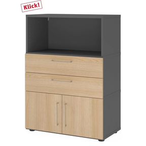 Sideboard FlexWall in grafiet en eiken met twee laden, een vak en twee deuren van hjh OFFICE PRO