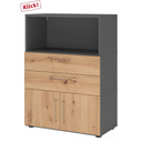 Sideboard FlexWall in grafiet en essenhout met twee laden, een vak en een kastje van hjh OFFICE PRO