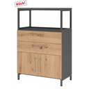 Sideboard FlexWall in essen eiken en grafiet met twee laden, twee deuren en opzetstuk van hjh OFFICE PRO