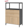 Sideboard FlexWall in grafiet en eiken met twee laden, twee deuren en een opzetstuk van hjh OFFICE PRO