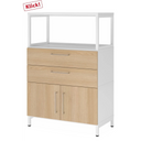 Sideboard FlexWall in wit en eiken met twee laden, twee deuren en een wit opzetstuk van hjh OFFICE PRO