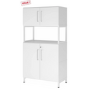 Witte archiefkast FlexWall met twee deuren, open vak en wit sokkelonderstel van hjh OFFICE PRO