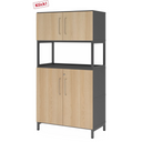 Archiefkast FlexWall in grafiet en eiken met twee deuren, open vak en sokkel van hjh OFFICE PRO
