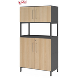 Archiefkast FlexWall in grafiet en eiken met twee deuren, open vak en sokkel van hjh OFFICE PRO