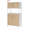 Archiefkast FlexWall in wit en eiken met twee deuren en een wit sokkelonderstel van hjh OFFICE PRO