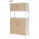 Archiefkast FlexWall in wit en eiken met twee deuren en een wit sokkelonderstel van hjh OFFICE PRO
