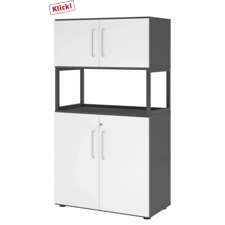 Archiefkast FlexWall in grafiet en wit met twee deuren, open frame en stelvoeten van hjh OFFICE PRO