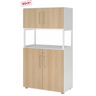 Archiefkast FlexWall in wit en eiken met twee deuren, open plank en pootjes van hjh OFFICE PRO