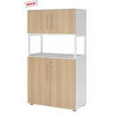 Archiefkast FlexWall in wit en eiken met twee deuren, open plank en pootjes van hjh OFFICE PRO