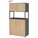 Archiefkast FlexWall in grafiet en eiken met twee deursecties en een open middenbord van hjh OFFICE PRO