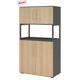 Archiefkast FlexWall in grafiet en eiken met twee deursecties en een open middenbord van hjh OFFICE PRO