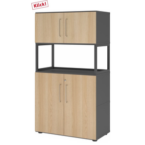 Archiefkast FlexWall in grafiet en eiken met twee deursecties en een open middenbord van hjh OFFICE PRO
