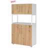 Archiefkast FlexWall in wit en acacia-eiken met twee deuren, open vak en poten van hjh OFFICE PRO