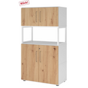 Archiefkast FlexWall in wit en acacia-eiken met twee deuren, open vak en poten van hjh OFFICE PRO