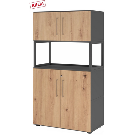Archiefkast FlexWall in essen-eiken en grafiet met twee deuren en een open vak van hjh OFFICE PRO