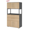Archiefkast FlexWall in grafiet en eiken met twee deuren, twee laden en een open plank van hjh OFFICE PRO