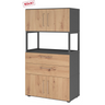 Kast FlexWall in grafiet en essen eiken met deuren, laden en een open frame van hjh OFFICE PRO