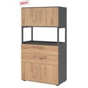 Kast FlexWall in grafiet en essen eiken met deuren, laden en een open frame van hjh OFFICE PRO