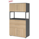 Archiefkast FlexWall in grafiet en eiken met twee deuren, twee laden en een open plank van hjh OFFICE PRO